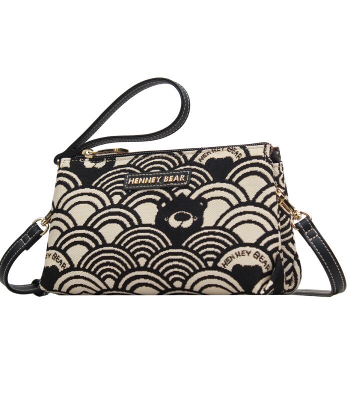 Crossbody Bag & Wristlet Set — BLACK WHITE WAVE