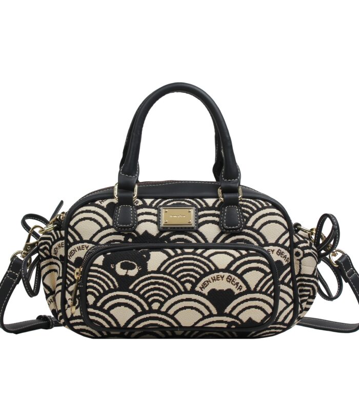 Bowling-Style Satchel — BLACK WHITE WAVE