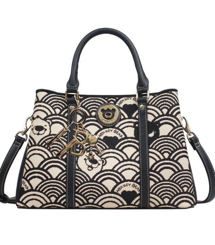 Winged Tote — BLACK WHITE WAVE