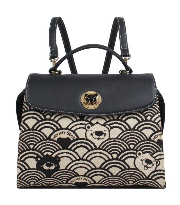 Dual-Function Top-Handle Satchel & Backpack— BLACK WHITE WAVE