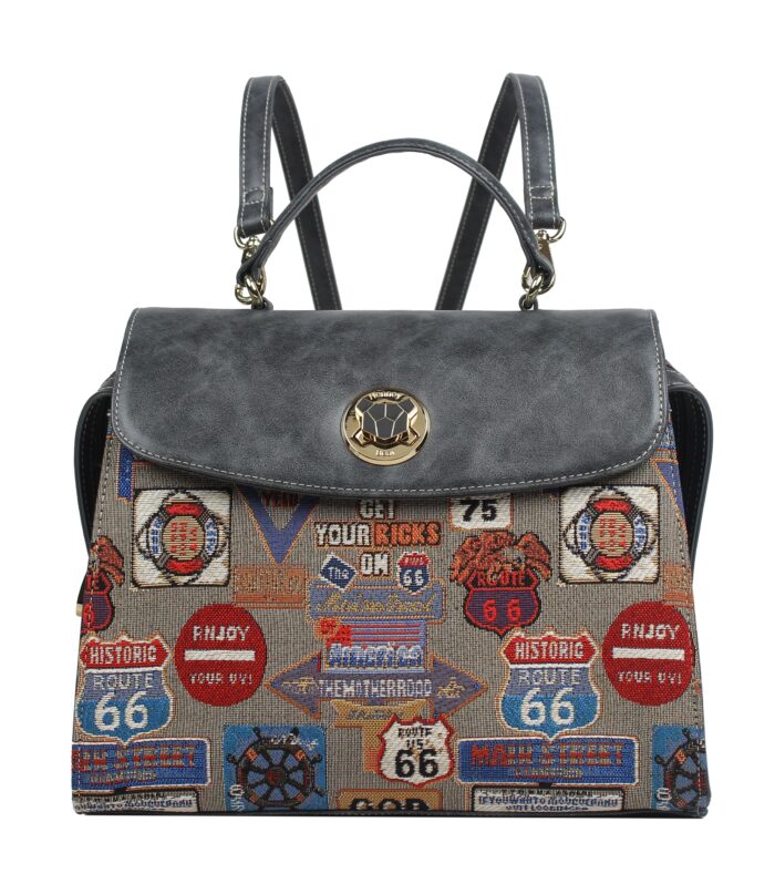 Dual-Function Top-Handle Satchel & Backpack— MEDAL PLATE GREY